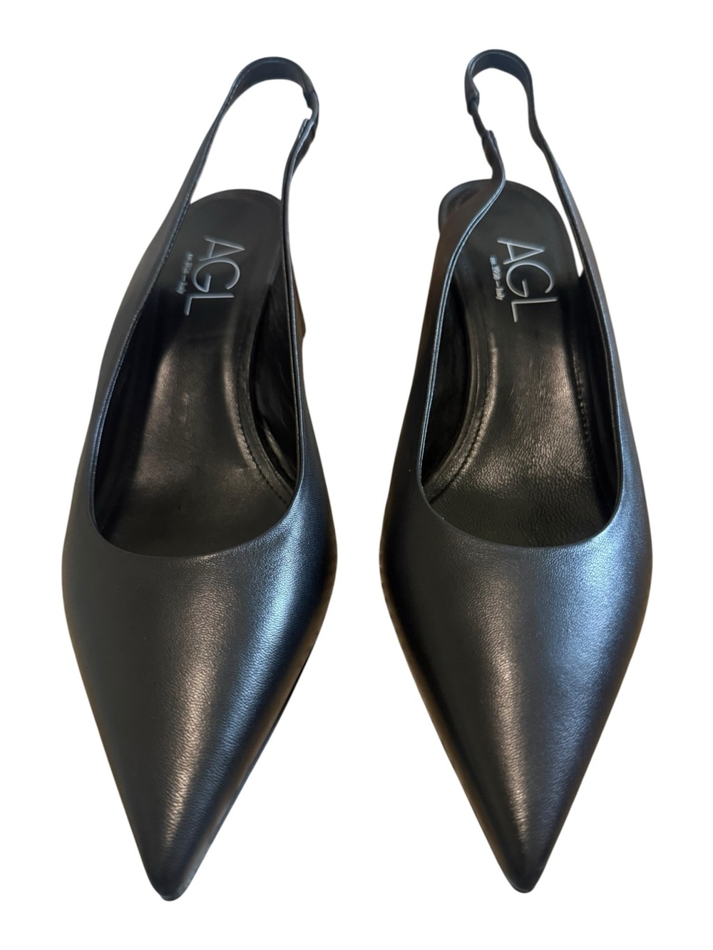 AGL Black Leather Pointed Toe Block Heel Slingback Pumps‎ Size 40 | like new!